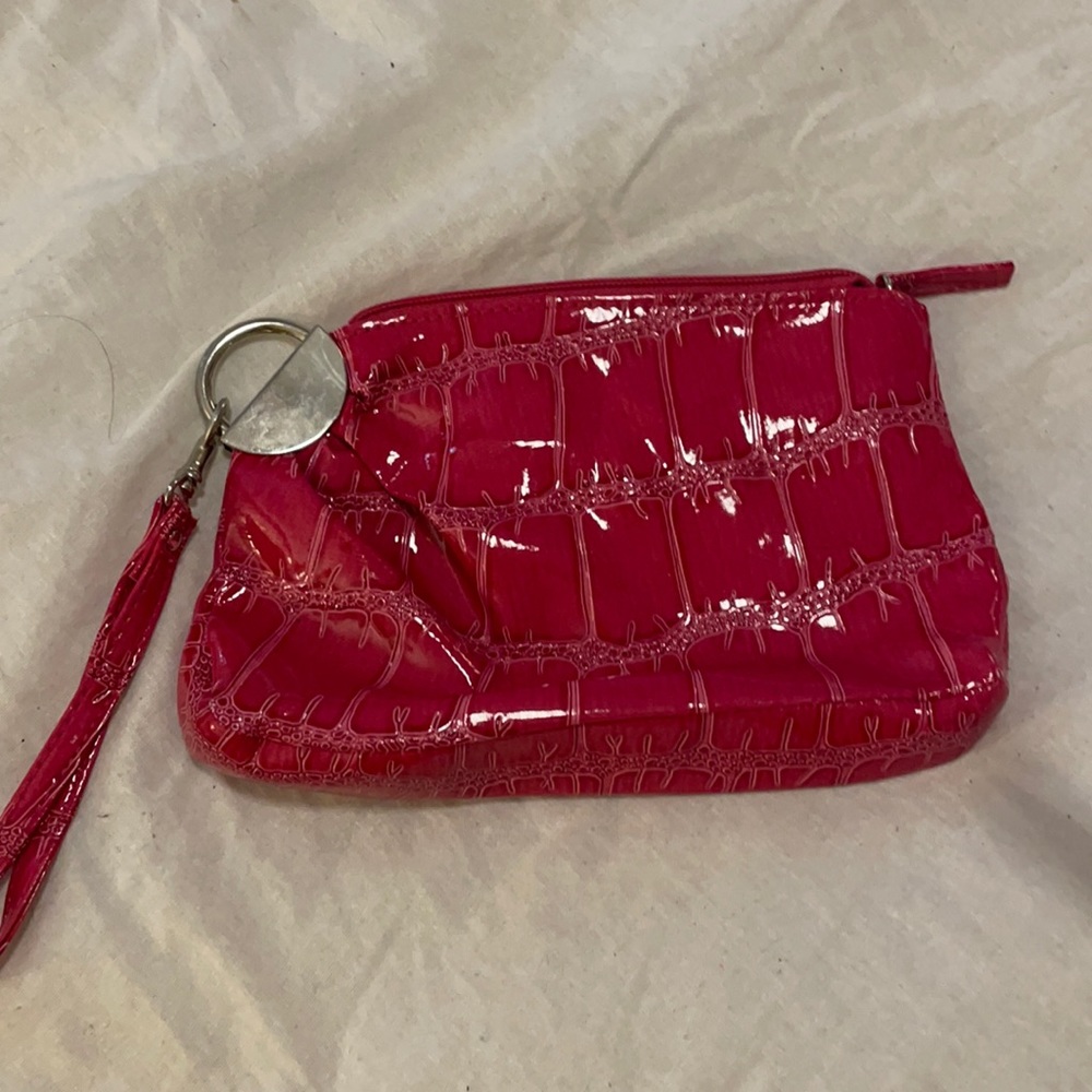 Chateau Cute Hot Pink embossed pattern leather wristlet
